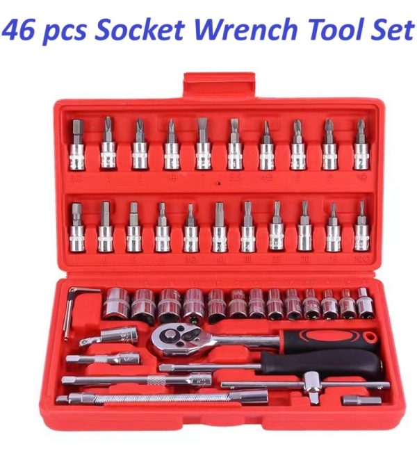 46-Piece Professional Socket Wrench Tool Set with Ratchet Handle