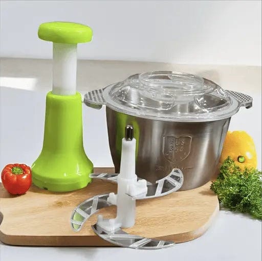 Alternative view of Assorted Stainless Steel Manual Food Chopper 2L – Multi Purpose Vegetable Fruit And Nut Cutter With Hand Push Blades
