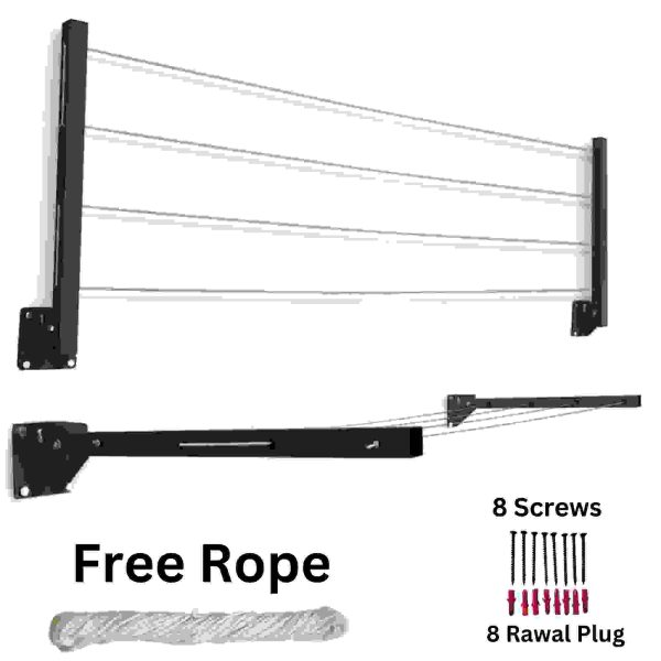 Cloth Drying Stand (24 Inches) with Free Rope Foldable Wall Mounted